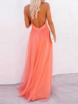 Crisscross Backless Mesh Patch Party Dress - Maxi Dresses - INS | Online Fashion Free Shipping Clothing, Dresses, Tops, Shoes - 28/04/2021 - Category_Maxi Dresses - Color_Orange