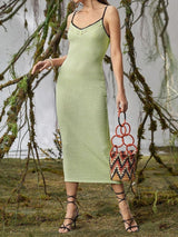 Crochet Panel Cami Midi Dress - Midi Dresses - INS | Online Fashion Free Shipping Clothing, Dresses, Tops, Shoes - 16/04/2021 - Color_Green - DRE210416001
