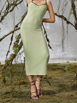Crochet Panel Cami Midi Dress - Midi Dresses - INS | Online Fashion Free Shipping Clothing, Dresses, Tops, Shoes - 16/04/2021 - Color_Green - DRE210416001
