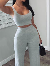 Crop Tank Top & Pants Set - Two-piece Outfits - INS | Online Fashion Free Shipping Clothing, Dresses, Tops, Shoes - 05/05/2021 - Category_Two-piece Outfits - Color_Gray