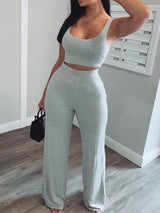 Crop Tank Top & Pants Set - Two-piece Outfits - INS | Online Fashion Free Shipping Clothing, Dresses, Tops, Shoes - 05/05/2021 - Category_Two-piece Outfits - Color_Gray