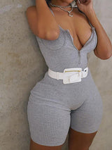 Cross Back Bodysuit With Halter Zipper And Fake Belt - Jumpsuits - INS | Online Fashion Free Shipping Clothing, Dresses, Tops, Shoes - 20/04/2021 - Color_Gray - JUM210420020