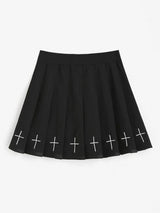 Cross Embroidered Mini Pleated Skirt - INS | Online Fashion Free Shipping Clothing, Dresses, Tops, Shoes