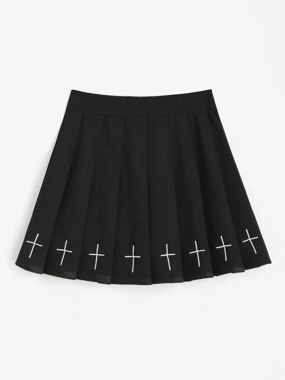 Cross Embroidered Mini Pleated Skirt - INS | Online Fashion Free Shipping Clothing, Dresses, Tops, Shoes