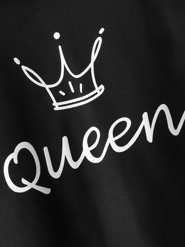 Crown & Letter Graphic Drawstring Hoodie - INS | Online Fashion Free Shipping Clothing, Dresses, Tops, Shoes