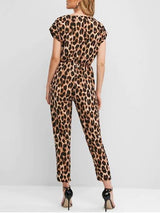 Cuffed Button Placket Leopard Jumpsuit - Bottoms - INS | Online Fashion Free Shipping Clothing, Dresses, Tops, Shoes - 02/04/2021 - Bottoms - Casual