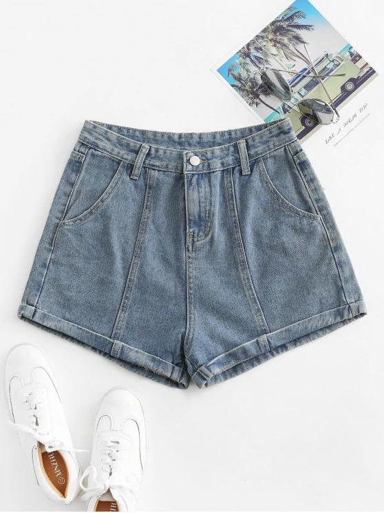 Cuffed High Waisted Jean Shorts - INS | Online Fashion Free Shipping Clothing, Dresses, Tops, Shoes