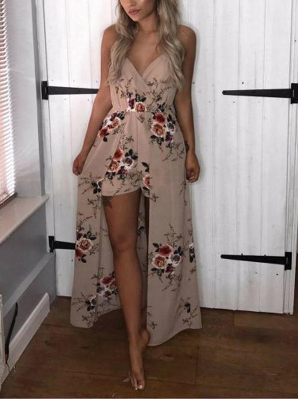 Cusual Sling V-neck Print Beach Maxi Dress - Maxi Dresses - INS | Online Fashion Free Shipping Clothing, Dresses, Tops, Shoes - 14/05/2021 - 140521 - Color_Dark Blue