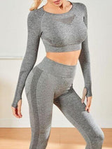 Cut Back Sports Tee & Thumb Hole & Leggings - Activewear - INS | Online Fashion Free Shipping Clothing, Dresses, Tops, Shoes - 01/26/2021 - Activewear - Grey
