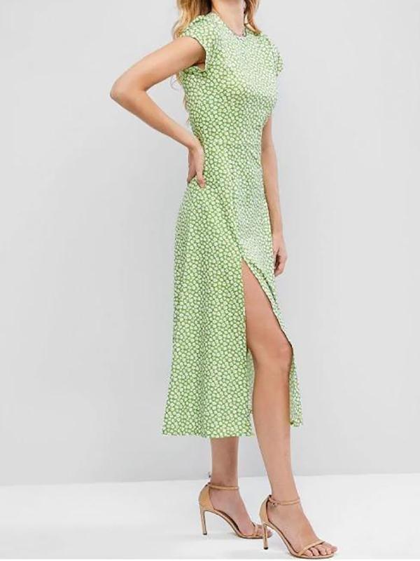 Cut Out Back Ditsy Floral Slit Midi Dress - Dresses - INS | Online Fashion Free Shipping Clothing, Dresses, Tops, Shoes - 02/07/2021 - Daily - Dresses