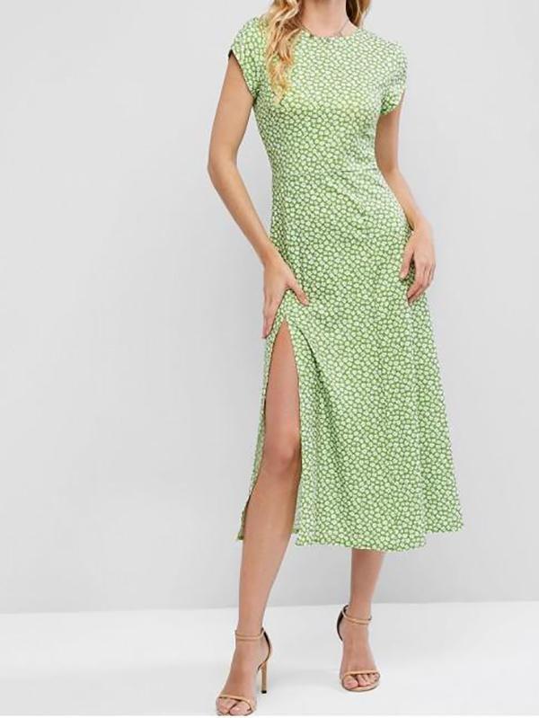 Cut Out Back Ditsy Floral Slit Midi Dress - Dresses - INS | Online Fashion Free Shipping Clothing, Dresses, Tops, Shoes - 02/07/2021 - Daily - Dresses