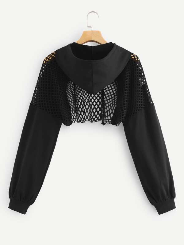 Cutout Mesh Insert Cropped Hoodie - INS | Online Fashion Free Shipping Clothing, Dresses, Tops, Shoes
