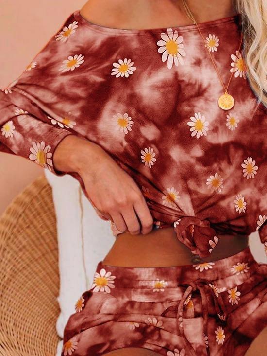 Daisy Print Tie-dye Long-sleeved Suit - Sets - INS | Online Fashion Free Shipping Clothing, Dresses, Tops, Shoes - 20-30 - 22/06/2021 - Bottoms