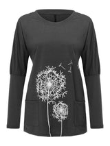 Dandelion Print Long Sleeve Top Sweater T-shirt Women - T-shirt - INS | Online Fashion Free Shipping Clothing, Dresses, Tops, Shoes - 12/05/2021 - 120521 - Color_Blue
