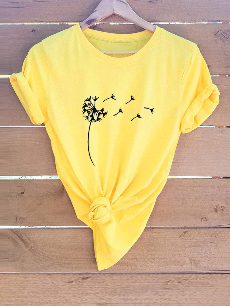 Dandelion Print Round Neck Tee - INS | Online Fashion Free Shipping Clothing, Dresses, Tops, Shoes