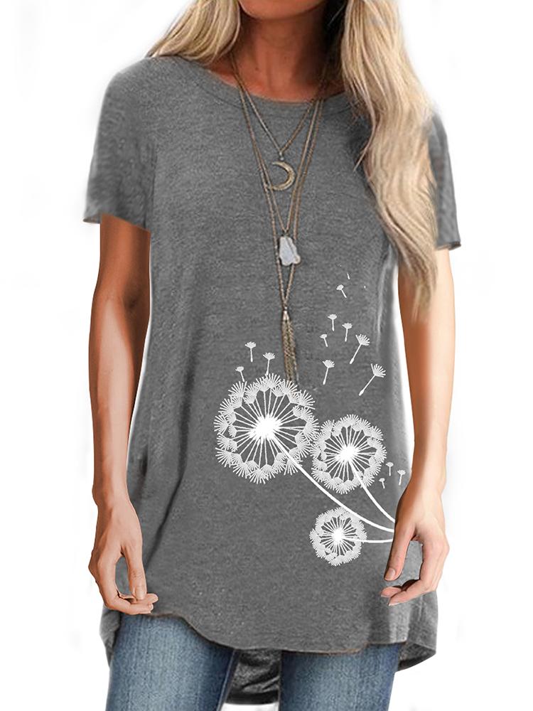 Dandelion Printed Loose Casual Stretch T-shirt - T-Shirts - INS | Online Fashion Free Shipping Clothing, Dresses, Tops, Shoes - 13/04/2021 - Color_Blue-Green - Color_Gray