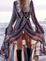 Deep V-Neck Bohemian Print Tether Beach Dress - Maxi Dresses - INS | Online Fashion Free Shipping Clothing, Dresses, Tops, Shoes - 02/07/2021 - 20-30 - Category_Maxi Dresses