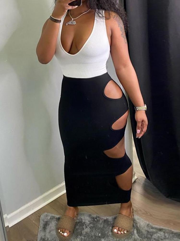 Deep V-neck Colorblock Cutout Thick Strap Maxi Dress - Maxi Dresses - INS | Online Fashion Free Shipping Clothing, Dresses, Tops, Shoes - 26/04/2021 - Color_Black - Color_Yellow