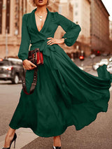 Deep-v Neck Long Sleeve Lace-up Dress - Maxi Dresses - INS | Online Fashion Free Shipping Clothing, Dresses, Tops, Shoes - 10/06/2021 - Color_Green - Color_Purple
