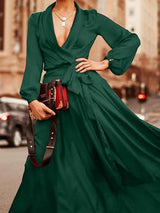 Deep-v Neck Long Sleeve Lace-up Dress - Maxi Dresses - INS | Online Fashion Free Shipping Clothing, Dresses, Tops, Shoes - 10/06/2021 - Color_Green - Color_Purple