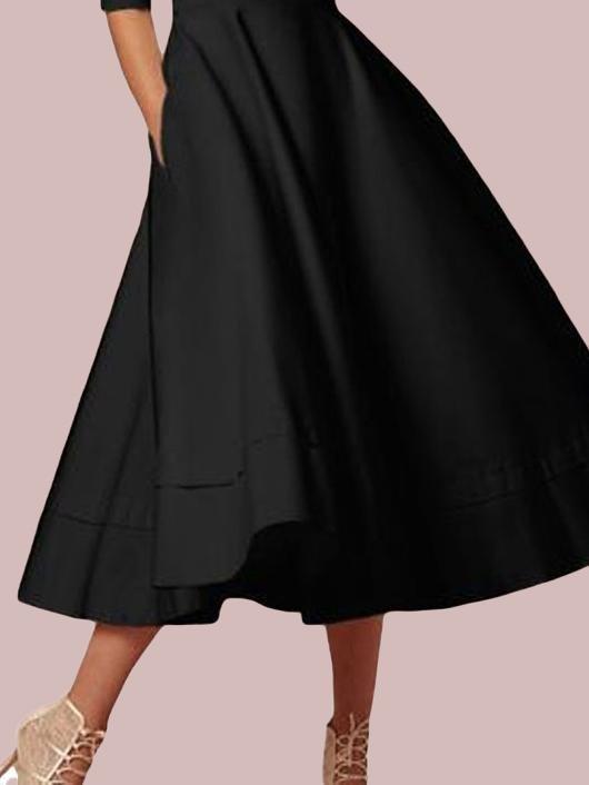 Deep V Neck Mid-sleeve Midi Dress - Midi Dresses - INS | Online Fashion Free Shipping Clothing, Dresses, Tops, Shoes - 07/06/2021 - Color_Black - Color_Red