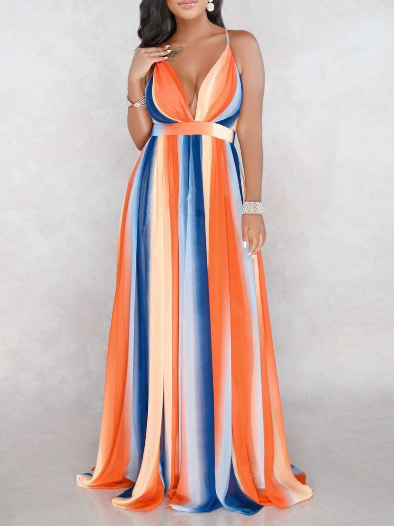 Deep V-neck Open Back Chiffon Dress - Maxi Dresses - INS | Online Fashion Free Shipping Clothing, Dresses, Tops, Shoes - 30/06/2021 - 40-50 - color-multi