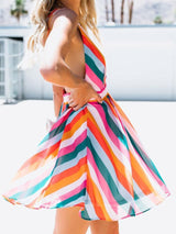 Deep V-Neck Sleeveless Multicolor Striped Dress - Mini Dresses - INS | Online Fashion Free Shipping Clothing, Dresses, Tops, Shoes - 20-30 - 22/07/2021 - Category_Mini Dresses