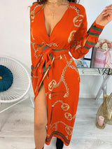 Deep V Slit Maxi Dress With Printed Belt - Maxi Dresses - INS | Online Fashion Free Shipping Clothing, Dresses, Tops, Shoes - 07/07/2021 - 30-40 - Category_Maxi Dresses