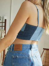 Denim Color Matching Sling Cropped Tank Top - Tank Tops - INS | Online Fashion Free Shipping Clothing, Dresses, Tops, Shoes - 05/07/2021 - 10-20 - color-blue