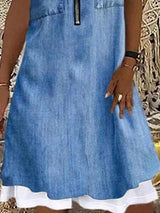 Denim Sleeveless Round Neck Casual Dress - Midi Dresses - INS | Online Fashion Free Shipping Clothing, Dresses, Tops, Shoes - 05/06/2021 - Category_Midi Dresses - Color_Blue