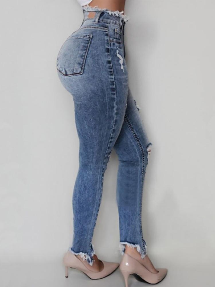 Distressed Cutout Fringe Hem Casual Jeans - Jeans - INS | Online Fashion Free Shipping Clothing, Dresses, Tops, Shoes - 04/05/2021 - Category_Jeans - Color_Blue