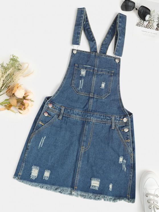 Distressed Frayed Denim Pinafore Dress - Dresses - INS | Online Fashion Free Shipping Clothing, Dresses, Tops, Shoes - 02/09/2021 - Blue - Casual Dresses