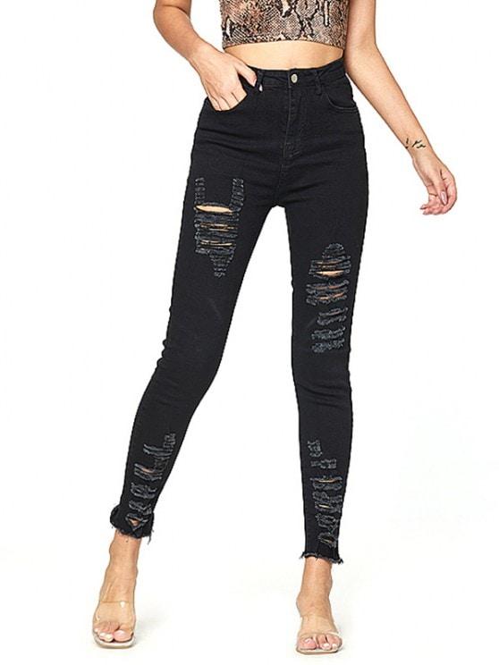 Distressed Frayed Hem High Waisted Jeans - INS | Online Fashion Free Shipping Clothing, Dresses, Tops, Shoes