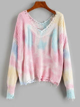 Distressed Frayed Tie Dye Oversized Sweater - INS | Online Fashion Free Shipping Clothing, Dresses, Tops, Shoes