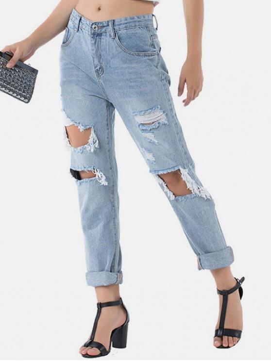 Distressed Raw Hem Boyfriend Jeans - INS | Online Fashion Free Shipping Clothing, Dresses, Tops, Shoes