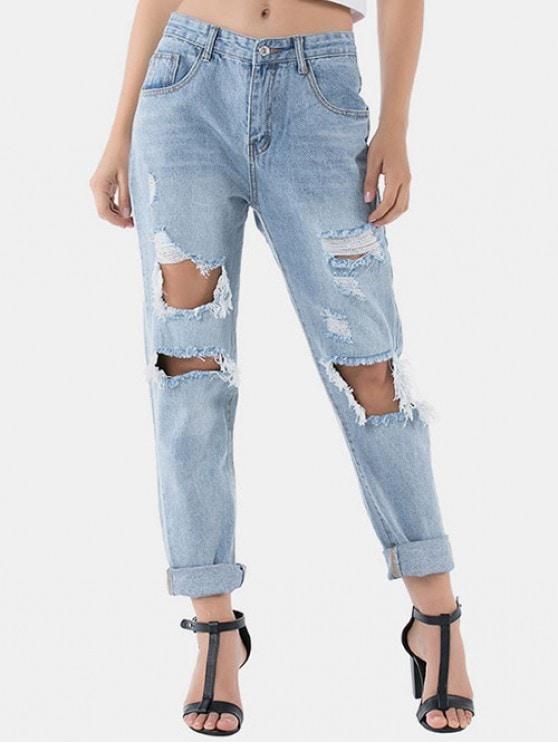 Distressed Raw Hem Boyfriend Jeans - INS | Online Fashion Free Shipping Clothing, Dresses, Tops, Shoes