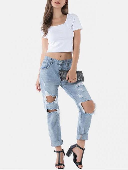 Distressed Raw Hem Boyfriend Jeans