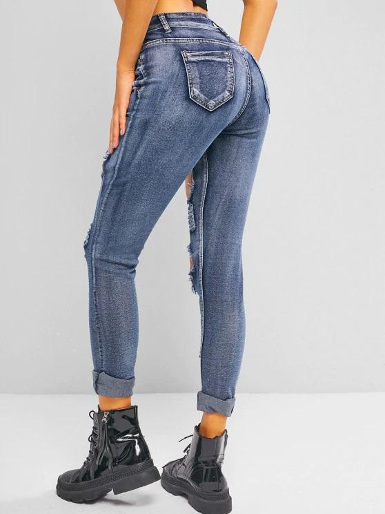 Distressed Ripped Mid Waist Skinny Jeans - INS | Online Fashion Free Shipping Clothing, Dresses, Tops, Shoes