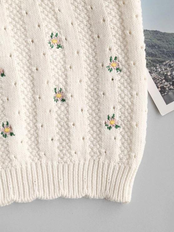 Ditsy Floral Embroidered Pointelle Knit Bandeau Top - INS | Online Fashion Free Shipping Clothing, Dresses, Tops, Shoes