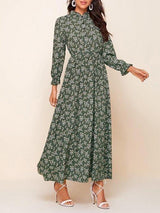 Ditsy Floral Flounce Sleeve Shirt Dress - Dresses - INS | Online Fashion Free Shipping Clothing, Dresses, Tops, Shoes - 01/27/2021 - chiffon-dress - Color_Green
