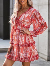 Ditsy Floral Print Backless Frill Trim A-line Dress - Dresses - INS | Online Fashion Free Shipping Clothing, Dresses, Tops, Shoes - 02/04/2021 - Color_Red - Dresses