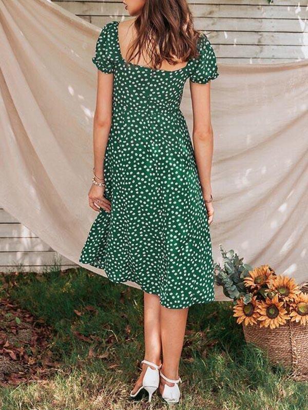 Ditsy Floral Print Split Dress - Midi Dresses - INS | Online Fashion Free Shipping Clothing, Dresses, Tops, Shoes - 02/04/2021 - Ariza50 - Color_Green