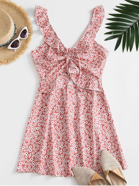 Ditsy Floral Ruffles Cinched Mini Dress - INS | Online Fashion Free Shipping Clothing, Dresses, Tops, Shoes