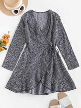 Ditsy Floral Ruffles Long Sleeve Wrap Dress - INS | Online Fashion Free Shipping Clothing, Dresses, Tops, Shoes