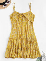 Ditsy Leaf Knotted Cami Flounce Dress - INS | Online Fashion Free Shipping Clothing, Dresses, Tops, Shoes