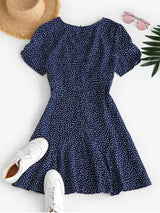 Ditsy Print Plunging A Line Tea Dress - INS | Online Fashion Free Shipping Clothing, Dresses, Tops, Shoes