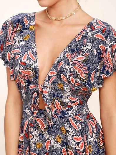 Dondi Navy Blue Print Romper - Jumpsuits & Rompers - INS | Online Fashion Free Shipping Clothing, Dresses, Tops, Shoes - 02/27/2021 - Blue - Bottoms