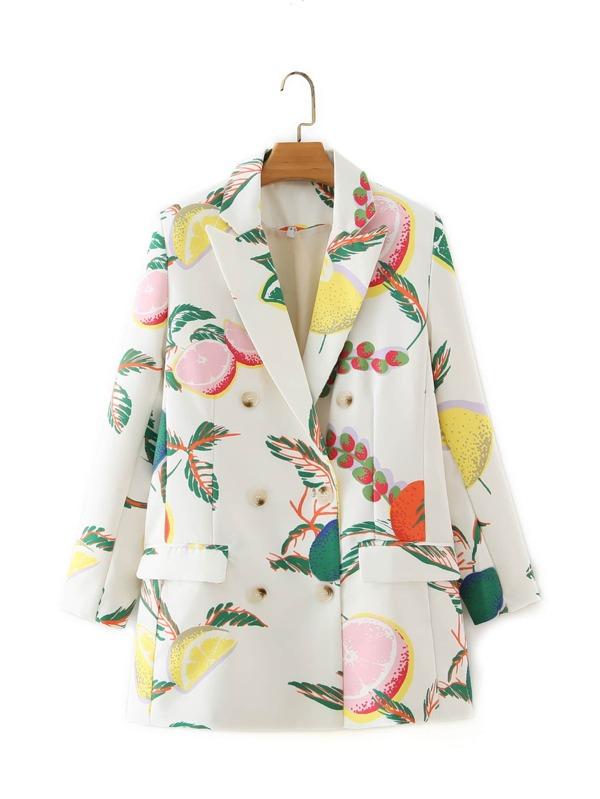 Double Breasted Lemon Print Blazer - INS | Online Fashion Free Shipping Clothing, Dresses, Tops, Shoes
