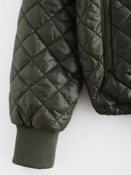 Drawstring Hem Zippered Front Quilted Jacket - INS | Online Fashion Free Shipping Clothing, Dresses, Tops, Shoes