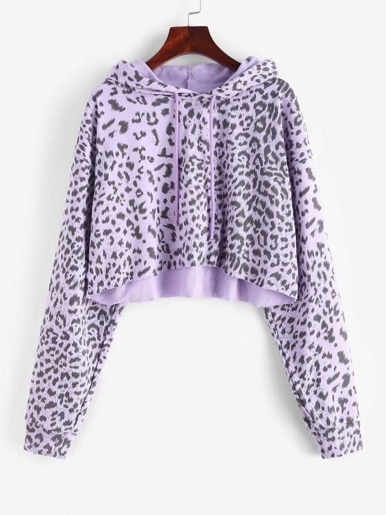 Drawstring Leopard Raw Hem Hoodie - INS | Online Fashion Free Shipping Clothing, Dresses, Tops, Shoes
